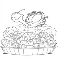 Раскраски с героями по мотивам фильма Гарфилд (Garfield) - Гарфилд в десерте