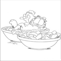 Раскраски с героями по мотивам фильма Гарфилд (Garfield) - Гарфилд с двумя мисками