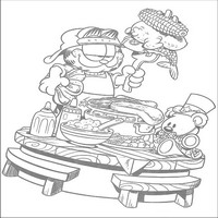 Раскраски с героями по мотивам фильма Гарфилд (Garfield) - Гарфилд за круглым столом