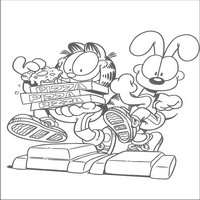 Раскраски с героями по мотивам фильма Гарфилд (Garfield) - Гарфилд с коробками пиццы