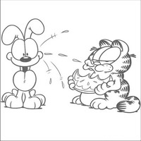 Раскраски с героями по мотивам фильма Гарфилд (Garfield) - Гарфилд ест арбуз
