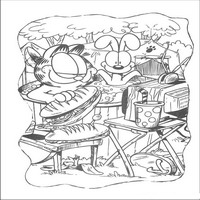 Раскраски с героями по мотивам фильма Гарфилд (Garfield) - в кафе