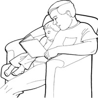 Раскраски для малышей - папа читает сыну книгу