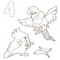 Раскраски для малышей - 2+2=4 попугая