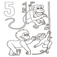 Раскраски для малышей - 3+2=5 обезьян