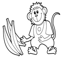 Раскраски для малышей - обезьяна и бананы