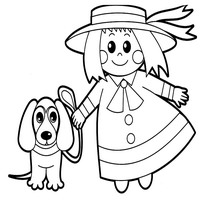 Раскраски для малышей - кукла с собакой