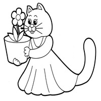 Раскраски для малышей - кошка с цветком