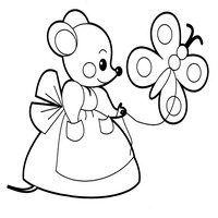 Раскраски для малышей - мышка с бабочкой