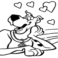 Раскраски с героями по мотивам историй про Скуби Ду (Scooby Doo) - Скуби в сердечках