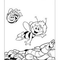 Раскраски с героями по мотивам приключений Пчелки Майи (Die Biene Maja und ihre Abenteuer) - пчелки и червячок