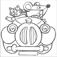 Раскраски с героями по мотивам историй про Нодди (Noddy) - мышка и кошка за рулем