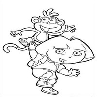 Раскраски с героями по мотивам историй про Даша-следопыт (Dora the Explorer) - обезьяна на плече у даши