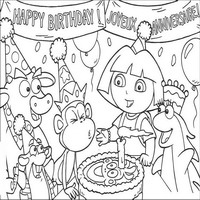Раскраски с героями по мотивам историй про Даша-следопыт (Dora the Explorer) - день рождения