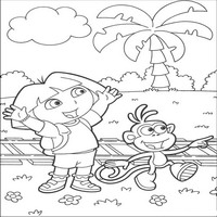 Раскраски с героями по мотивам историй про Даша-следопыт (Dora the Explorer) - у железной дороги