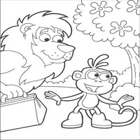 Раскраски с героями по мотивам историй про Даша-следопыт (Dora the Explorer) - лев и обезьяна