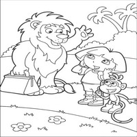 Раскраски с героями по мотивам историй про Даша-следопыт (Dora the Explorer) - лев с сумкой