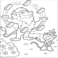 Раскраски с героями по мотивам историй про Даша-следопыт (Dora the Explorer) - лев жанглирует