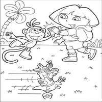 Раскраски с героями по мотивам историй про Даша-следопыт (Dora the Explorer) - малыши катаются