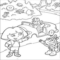Раскраски с героями по мотивам историй про Даша-следопыт (Dora the Explorer) - встреча на машине