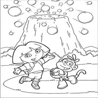 Раскраски с героями по мотивам историй про Даша-следопыт (Dora the Explorer) - на фоне вулкана