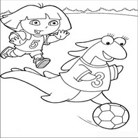 Раскраски с героями по мотивам историй про Даша-следопыт (Dora the Explorer) - мяч у команды