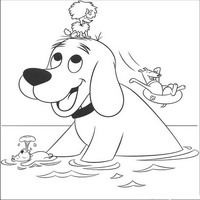 Раскраски с героями по мотивам историй про Клиффорд (Clifford) - купание
