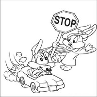 Раскраски с героями по мотивам историй про Малыши Луни Тюнз (Baby Looney Tunes) - дорожный знак стоп