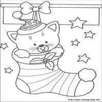 Раскраски про Новый год - котенок на открытку