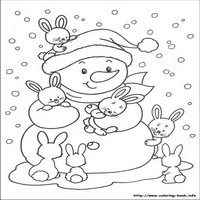Раскраски про Новый год - зайчата и снеговик