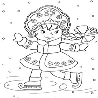 Раскраски про Новый год - снегурочка на коньках