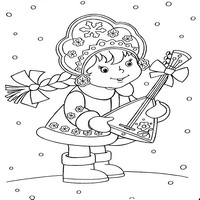 Раскраски про Новый год - снегурочка с балалайкой