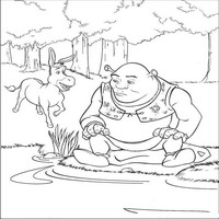 Раскраски с героями из мультфильмов Шрек (Shrek) - Шрек и Осёл в болоте