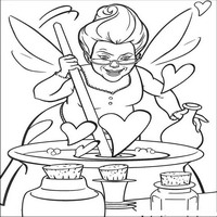 Раскраски с героями из мультфильмов Шрек (Shrek) - фея крёстная готовит приворотное зелье