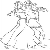 Раскраски с героями из мультфильмов Шрек (Shrek) - танец Феоны и Чаминга