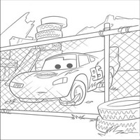 Раскраски с героями из мультфильмов Тачки (Cars) - у забора