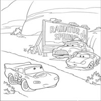 Раскраски с героями из мультфильмов Тачки (Cars) - встреча
