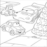 Раскраски с героями из мультфильмов Тачки (Cars) - на гонках