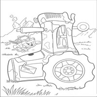 Раскраски с героями из мультфильмов Тачки (Cars) - трактор упал