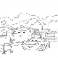 Раскраски с героями из мультфильмов Тачки (Cars) - Молния МакКуин и автобус