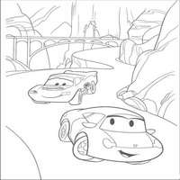 Раскраски с героями из мультфильмов Тачки (Cars) - Салли Каррера и Молния МакКуин