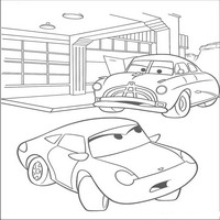Раскраски с героями из мультфильмов Тачки (Cars) - Салли Каррера и Чико Хикс