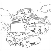 Раскраски с героями из мультфильмов Тачки (Cars) - Чико Хикс, Молния и Мэтр