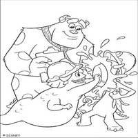 Раскраски с героями из мультфильма Корпорация монстров (Monsters) - Салли на фабрике