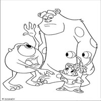 Раскраски с героями из мультфильма Корпорация монстров (Monsters) - Майк, Салли и Бу