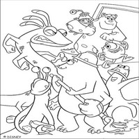 Раскраски с героями из мультфильма Корпорация монстров (Monsters) - Рэндалла поздравляют все
