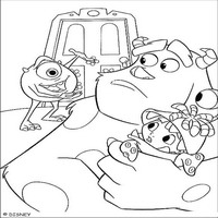Раскраски с героями из мультфильма Корпорация монстров (Monsters) - Майк собрал дверь Бу