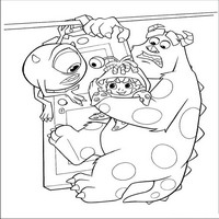 Раскраски с героями из мультфильма Корпорация монстров (Monsters) - катание на дверях