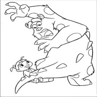 Раскраски с героями из мультфильма Корпорация монстров (Monsters) - Бу играет с хвостом Салли
