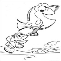 Раскраски с героями из мультфильма В поисках Немо (Finding Nemo) - встреча с дори